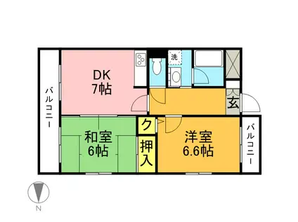 ライオンズマンション姪浜第2(2DK/5階)の間取り写真