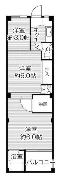 ビレッジハウス下更地2号棟(3K/4階)の間取り写真