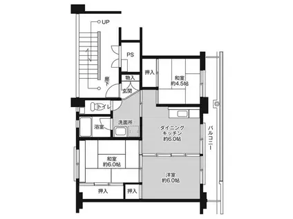ビレッジハウスつるみ2号棟(3DK/3階)の間取り写真