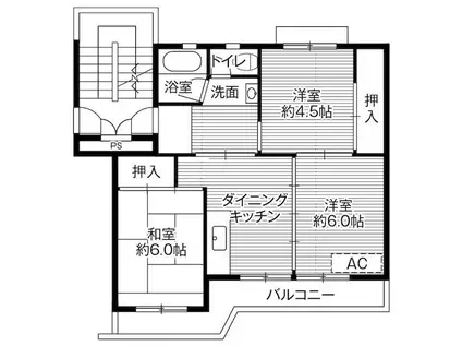 ビレッジハウス門田2号棟(3DK/4階)の間取り写真