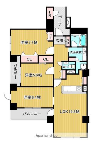 グランドメゾン百道浜オーシャン&フォレストグランドメゾンモモチ(3LDK/25階)の間取り写真