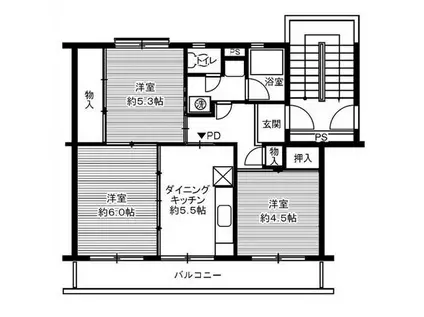 ビレッジハウス笹川109号棟(3DK/4階)の間取り写真