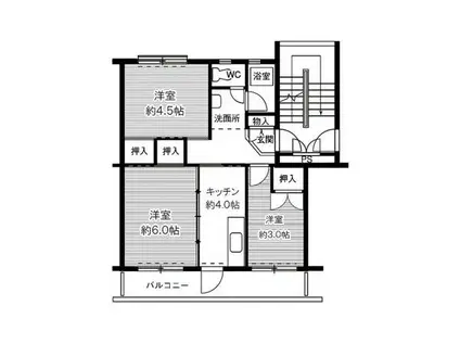 ビレッジハウス笹川20号棟(3K/4階)の間取り写真