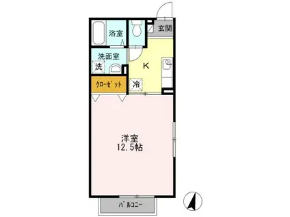 ソレイユII A棟(1K/1階)の間取り写真