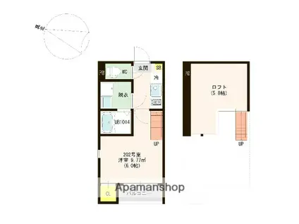 ハーモニーテラス賀茂(1K/2階)の間取り写真