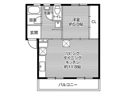 ビレッジハウス鳴滝8号棟(1LDK/4階)の間取り写真