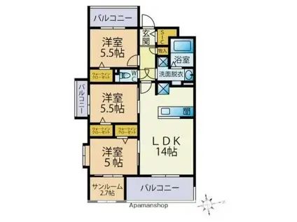 ビーコンヒル石丸(3SLDK/3階)の間取り写真