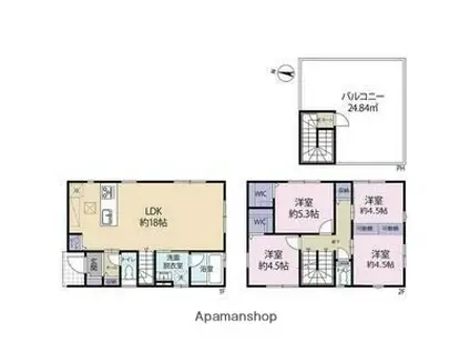 筑肥線 姪浜駅 徒歩21分 2階建 築4年(4LDK)の間取り写真