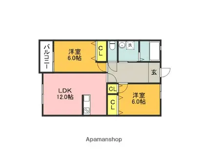 ペットパサージュ大藪K(2LDK/2階)の間取り写真