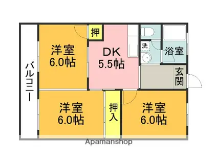 オーク夏吉(3DK/1階)の間取り写真