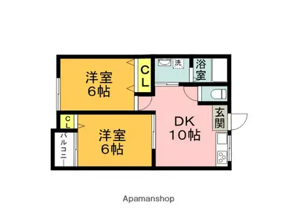 パサージュK(2DK/2階)の間取り写真