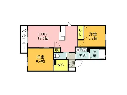 グラン・シャリオ A棟(2LDK/2階)の間取り写真