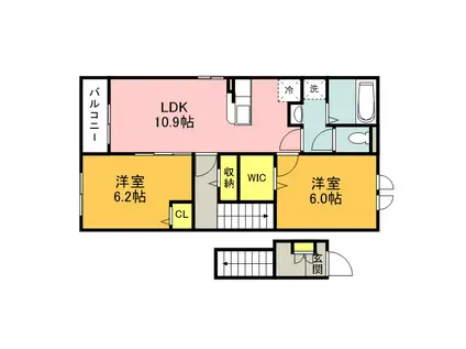 ロータス田川1(2LDK/2階)の間取り写真