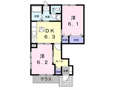 リスプランタン A棟(2DK/1階)の間取り写真