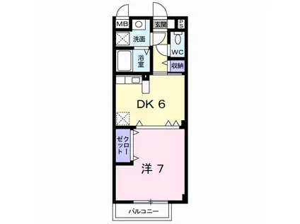 ヴィラージュB棟(1DK/1階)の間取り写真
