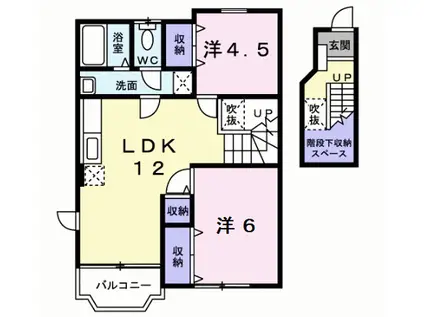 カーサ徳光A(2LDK/2階)の間取り写真