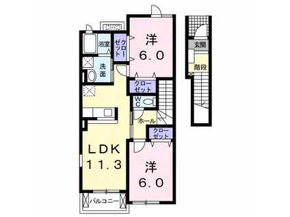 コーポ鷲峰Ⅱ(2LDK/2階)の間取り写真