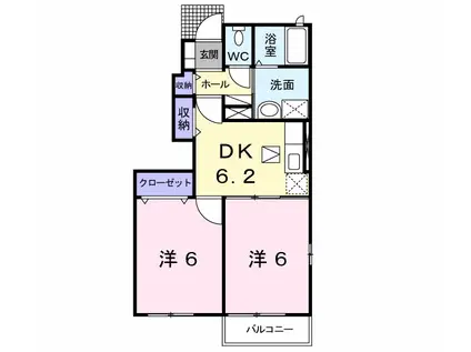 フローラ・M Ⅲ(2DK/1階)の間取り写真