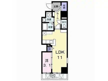 シェーナ下到津(1LDK/9階)の間取り写真