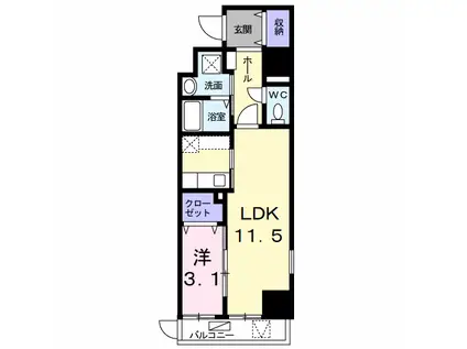 シェーナ下到津(1LDK/1階)の間取り写真