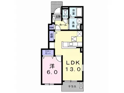 ペシェロッソⅠ(1LDK/1階)の間取り写真
