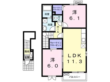 サンデリアーナⅡ C(2LDK/2階)の間取り写真