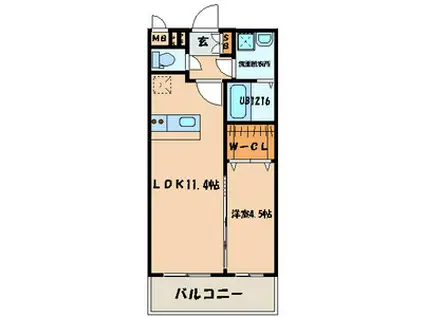 ヒルズ折尾(1LDK/3階)の間取り写真