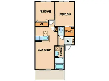 クラヴィエ三萩野I(2LDK/1階)の間取り写真