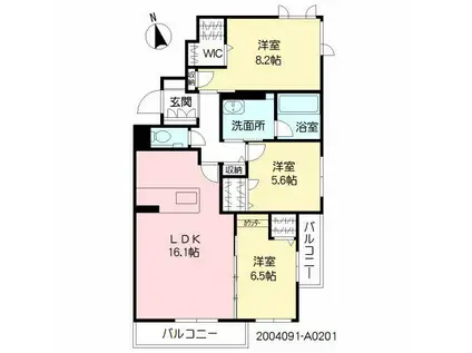 シャーメゾンステージ千代ヶ崎(3LDK/2階)の間取り写真