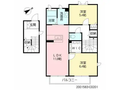 クラヴィエ石坂 C (2LDK/2階)の間取り写真
