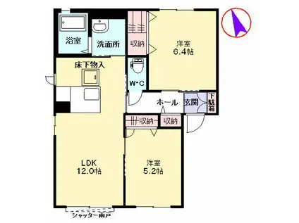 エクセラン殿川A棟(2LDK/1階)の間取り写真