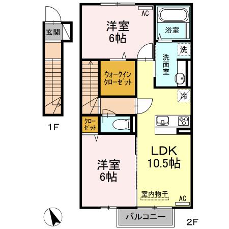 コスモ木屋瀬 A棟(2LDK/2階)の間取り写真