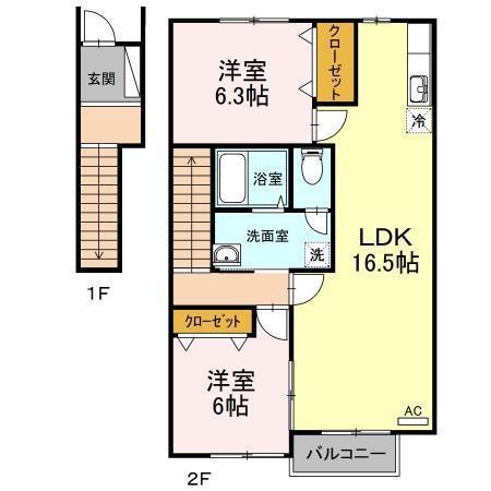 グランドステージⅠ Ⅰ棟(2LDK/2階)の間取り写真