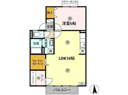 セジュール鴨生田 B棟(1LDK/2階)の間取り写真