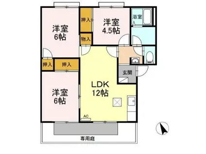 リゾット花房 A棟(3LDK/1階)の間取り写真