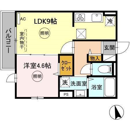 D-ROOM浜町Ⅱ B棟(1LDK/1階)の間取り写真