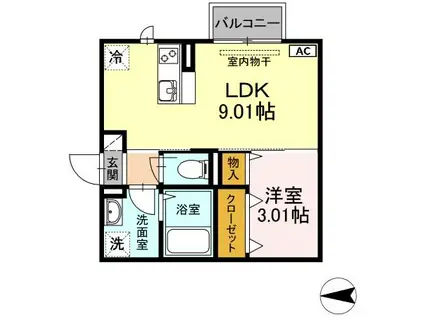 ハイヒルズ城野(1LDK/2階)の間取り写真