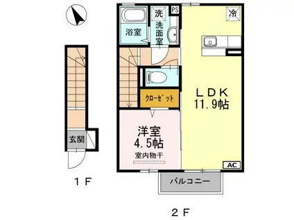 ザ スタンド ロック(1LDK/2階)の間取り写真