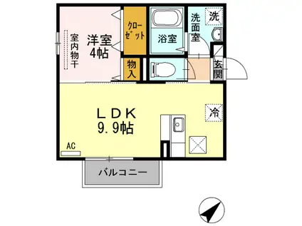 サンヒルズ愛坂 C棟(1LDK/1階)の間取り写真