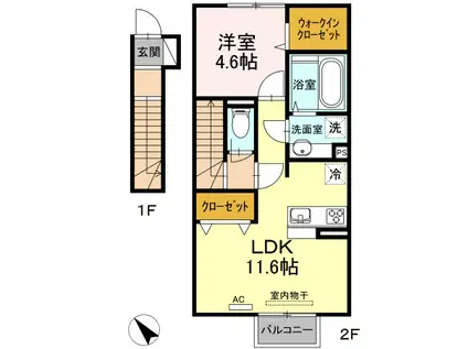 UNE BEAU PALAIS(1LDK/2階)の間取り写真