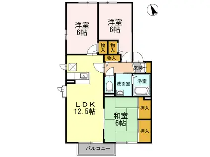 レシェンテ徳力B棟(3LDK/2階)の間取り写真