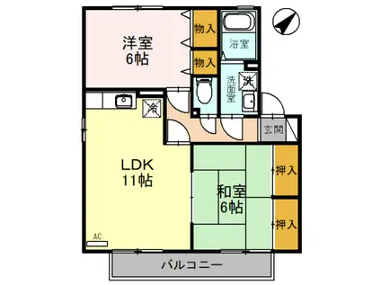 グランドゥール B棟(2LDK/2階)の間取り写真
