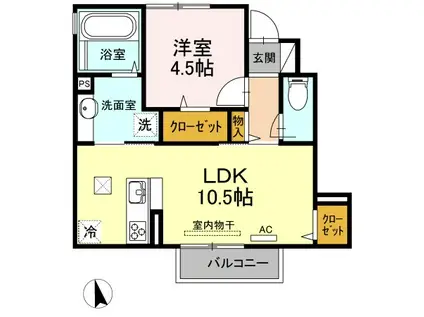 GRAND SOLEIL B棟(1LDK/1階)の間取り写真