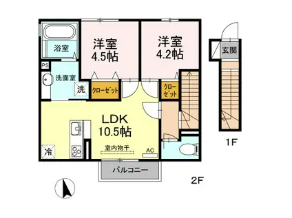GRAND SOLEIL B棟(2LDK/2階)の間取り写真