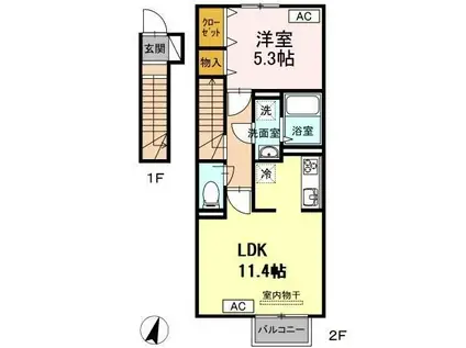 MAY FEVRIER(1LDK/2階)の間取り写真