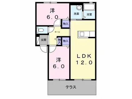 ヴィラ響B棟(2LDK/1階)の間取り写真