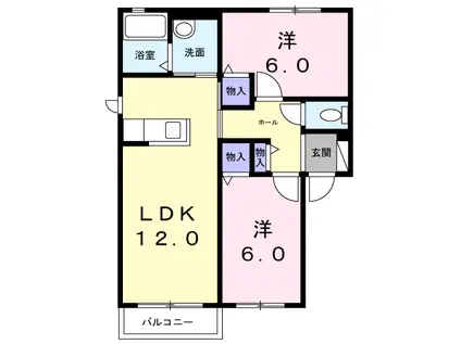 ヴィラ響A棟(2LDK/2階)の間取り写真