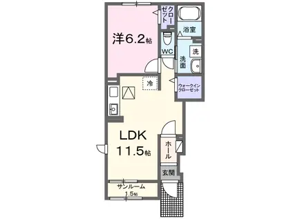 CLAIR熊西(1LDK/1階)の間取り写真