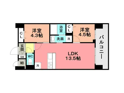 フローリィ279(2LDK/4階)の間取り写真