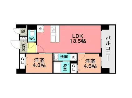 フローリィ279(2LDK/1階)の間取り写真